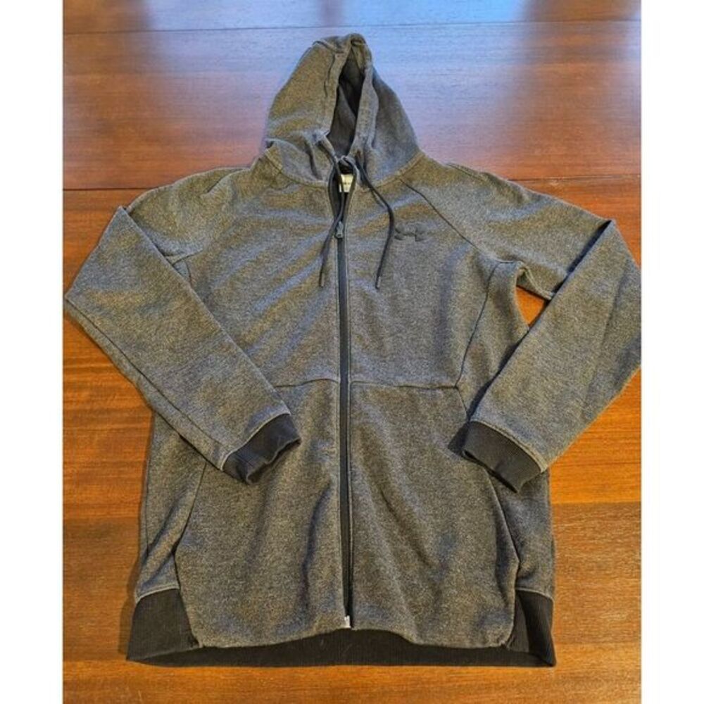 Under Armour Full Zip Hoodie Mens Small Gray Heathered Raglan Athletic Jacket